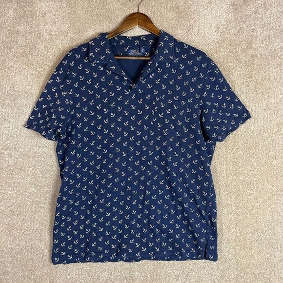 Polo Ralph Lauren Other - Polo Ralph Lauren Shirt Mens Large Navy Anchor Print Short Sleeve Nautical Pony
